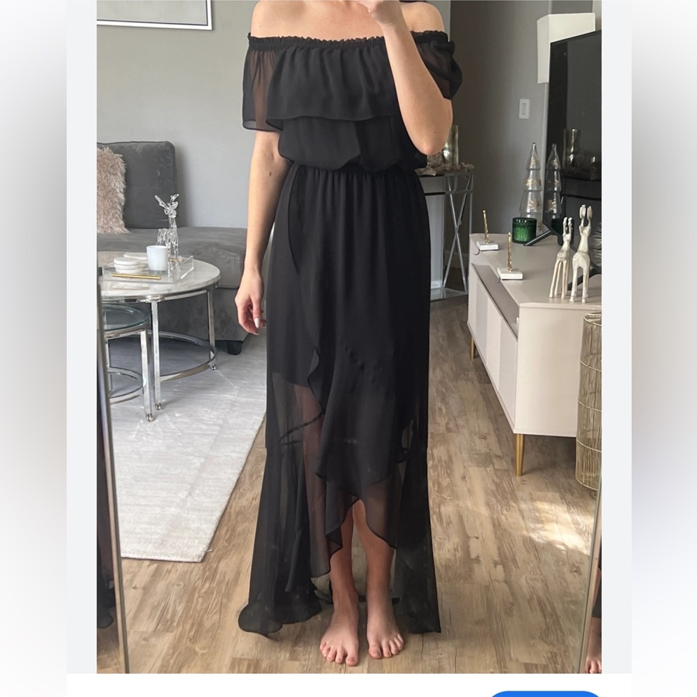 Express Black Off-Shoulder Flutter Sleeve Gown